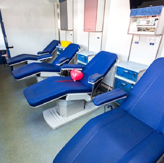 Inside the mobile blood transfusion station vehicle, Ave Maria, Florida