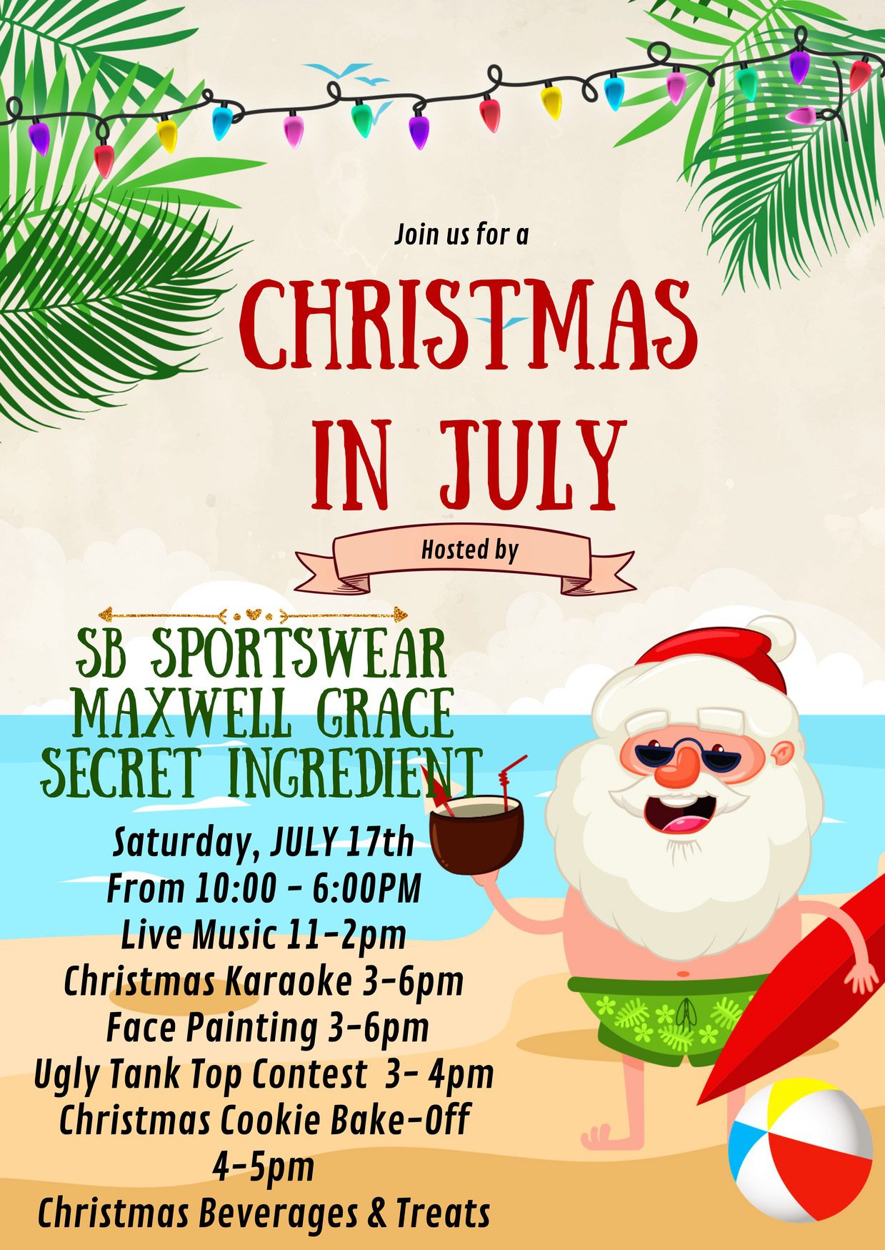 Text: Join us for a Christmas in July