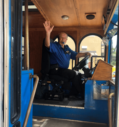 Joe Marinelli driving trolley for tour