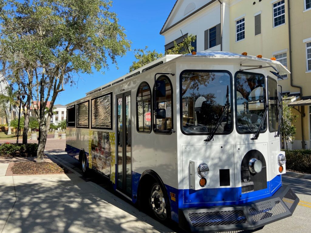 Trolley tour bus in Ave Maria