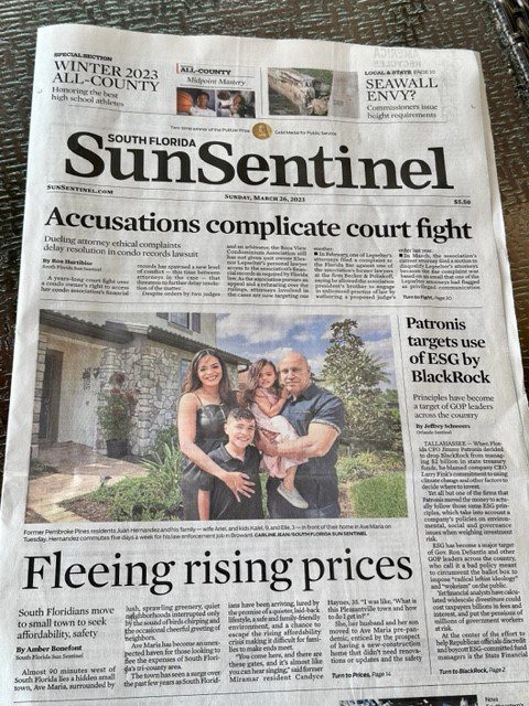 Sun Sentinel newspaper Ave Maria, Florida