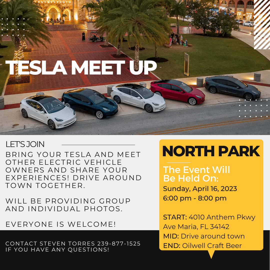 Tesla Meet-Up Flyer in Ave Maria