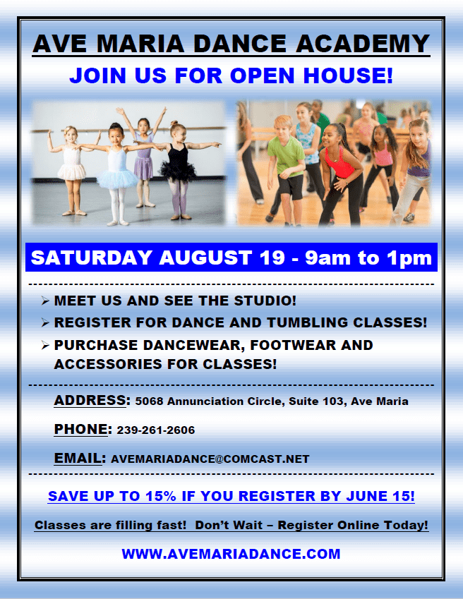 Ave Maria Dance Academy Open House Flyer