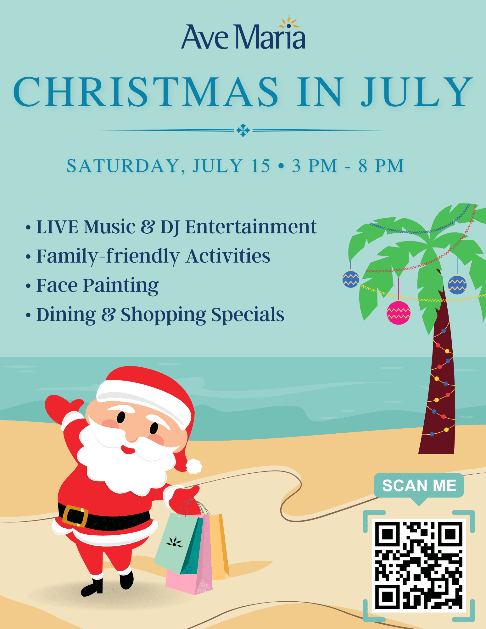 Ave Maria 2023 Christmas in July Flyer