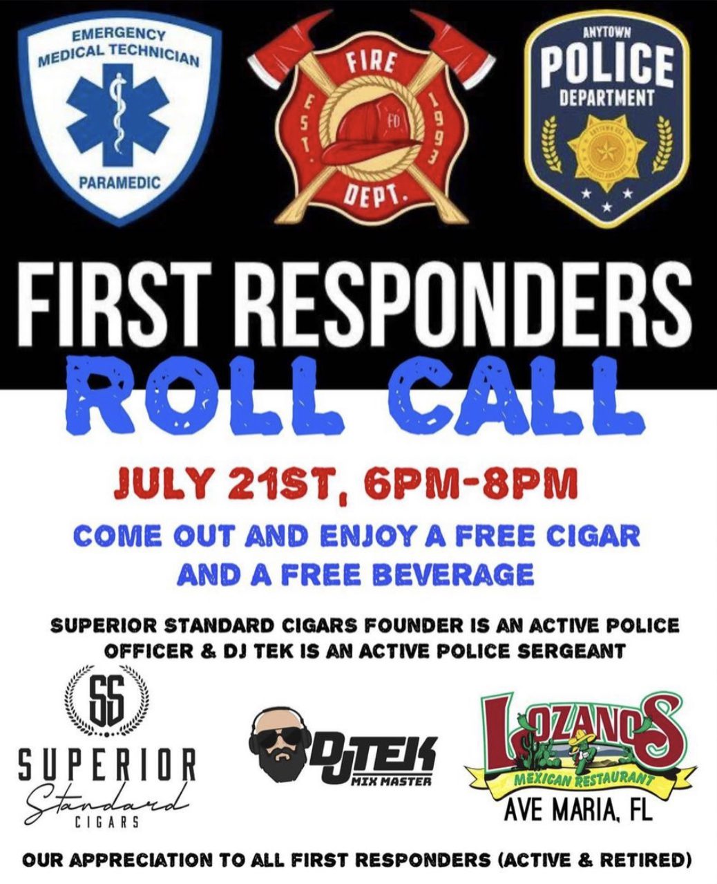 First Responders Roll Call at Lozano's Mexican Restaurant event flyer