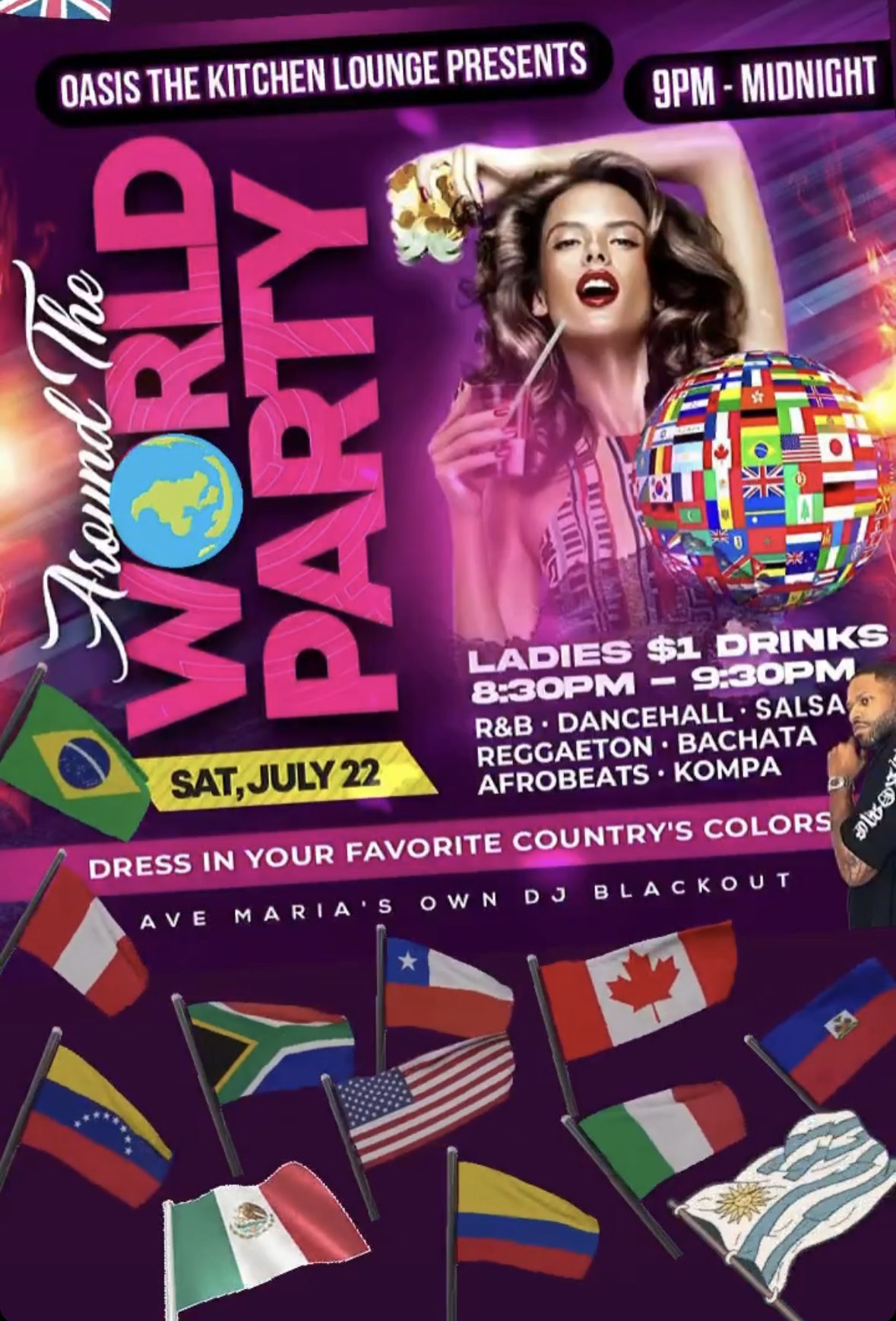 OASIS The Kitchen Lounge "Around the World Party" Flyer