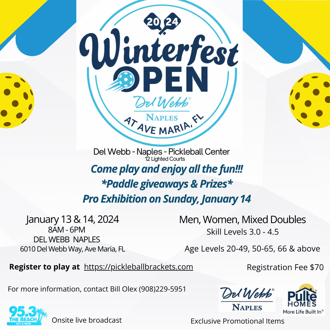 Winter Fest Del Webb Naples Pickleball Tournament Flyer