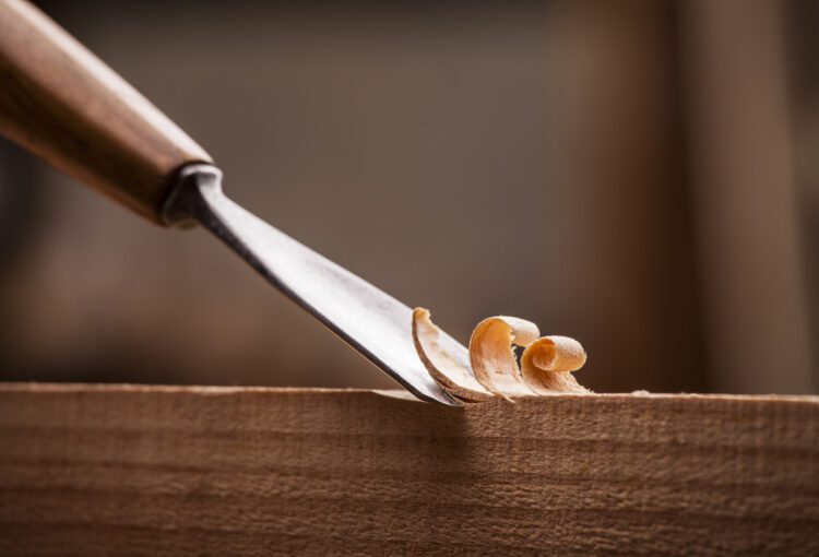 closeup gouge for wood on carpenter workbench