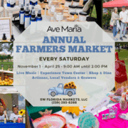 2025-26 Ave Maria Farmers Market & Live Music Collage with supporting text
