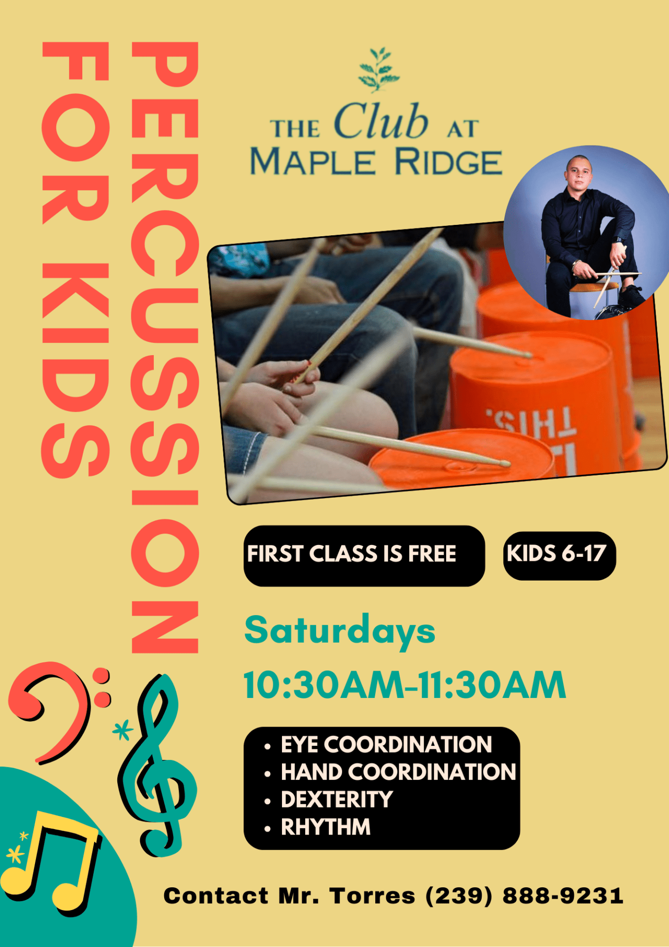 Percussion Classes Flyer at Maple Ridge