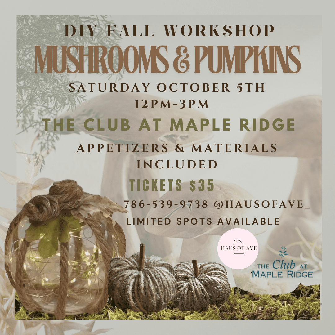 DIY Fall Workshop Mushrooms & Pumpkins Event Flyer