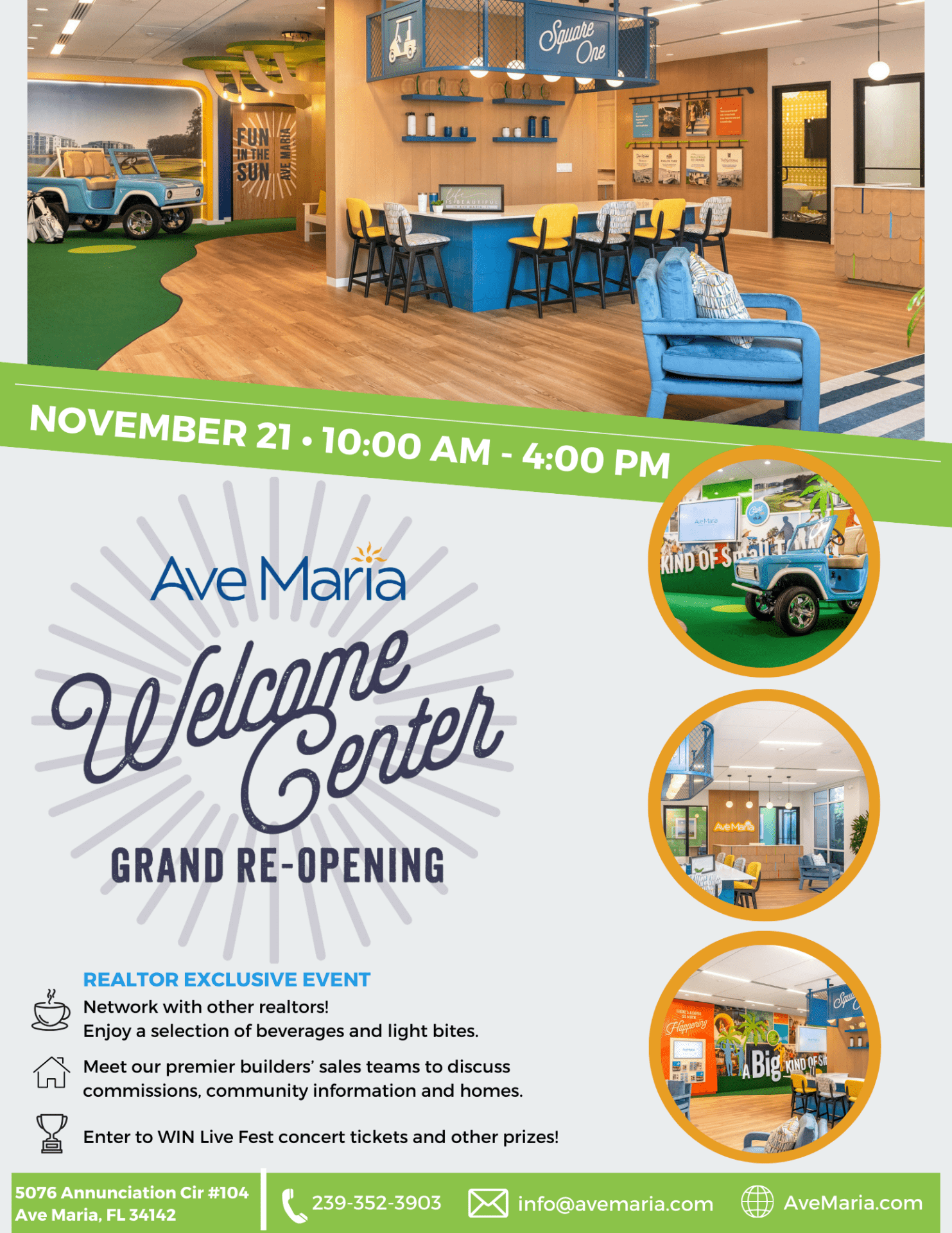 Realtor Exclusive Event: Ave Maria Grand Re-Opening Flyer on November 21