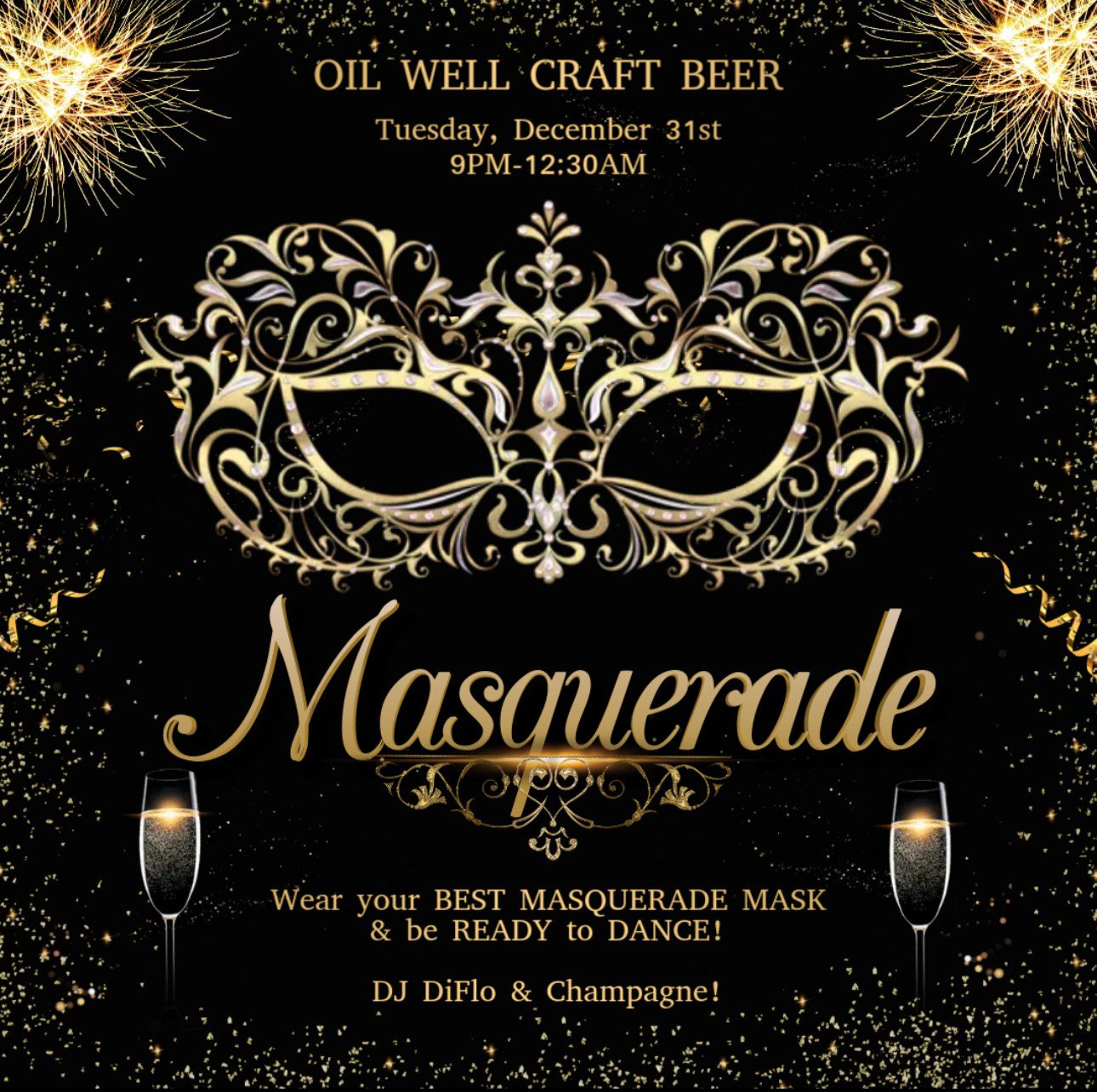 Oil Well Craft Beer Masquerade New Years Event Flyer