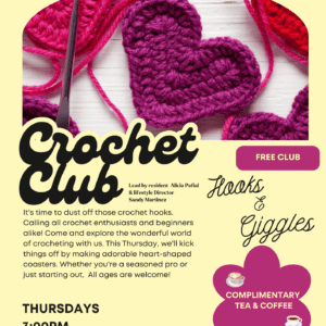 Crochet Club at The Club at Maple Ridge flyer
