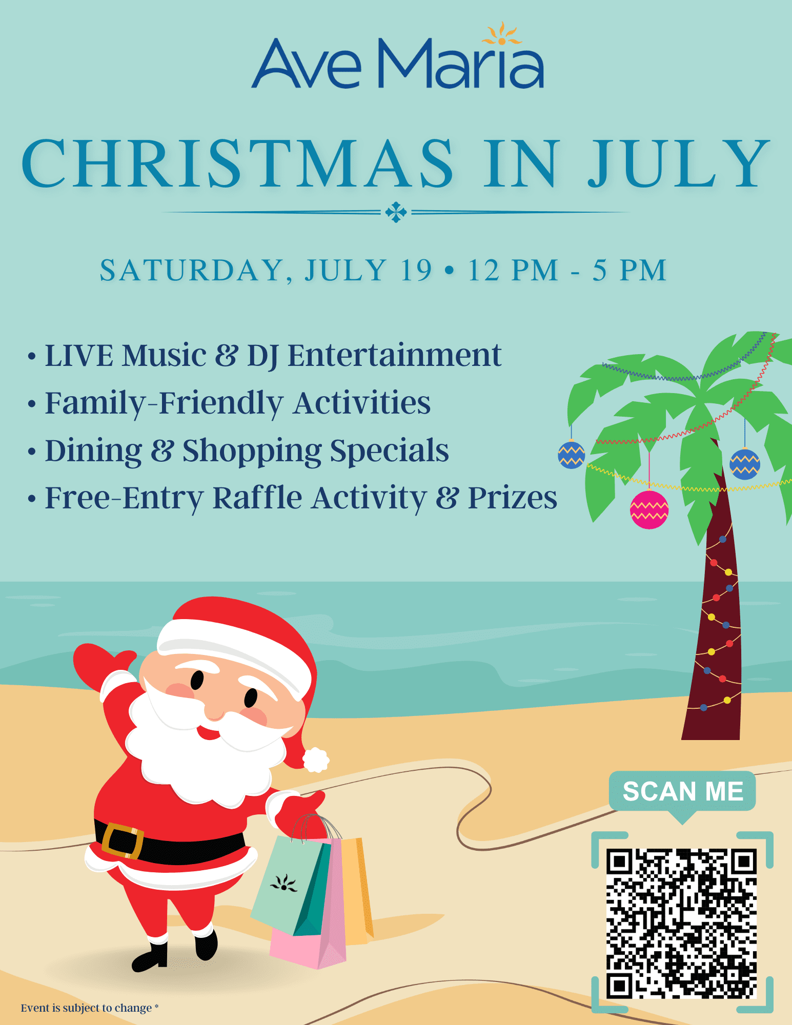 2025 Christmas in July event flyer