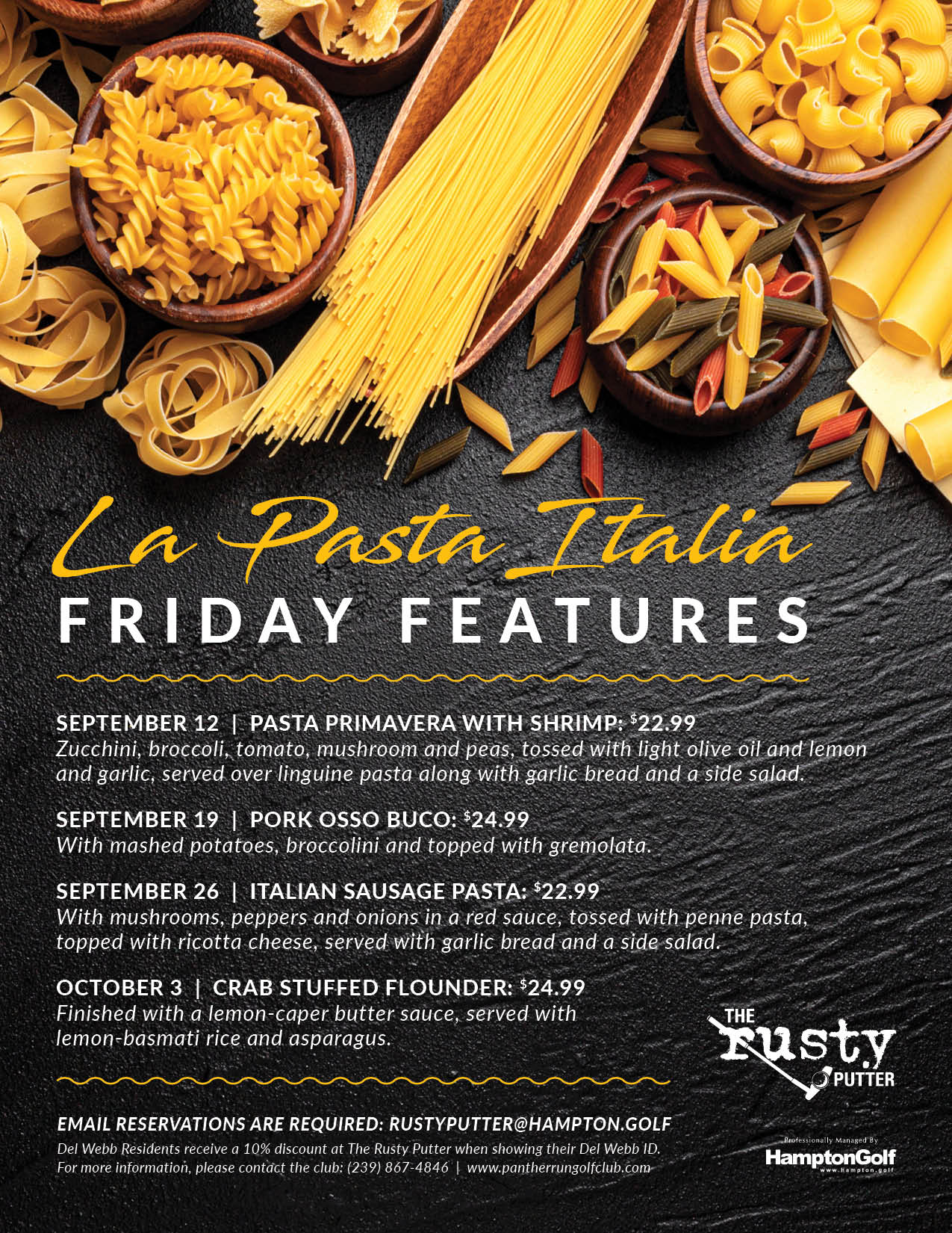 Friday La Pasta Italia Features at The Rusty Putter